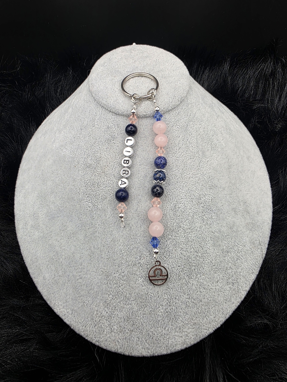Personalized Libra Beaded Keychain - Pink & Navy